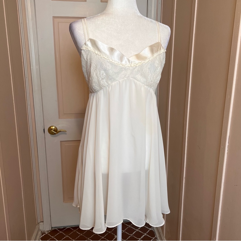 Lace Satin & Flowing Chiffon Semi Sheer Christmas Bridal Wedding Lingerie S/M